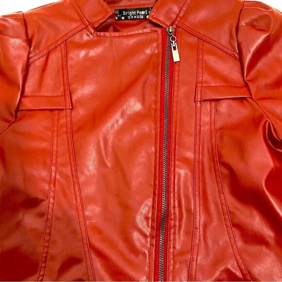 Bright Pearl Red Faux Leather Moto Jacket, Size Small 4/6* Please See Below - Picture 5 of 14